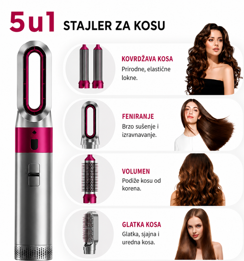 Stajler 5 u 1 – sušenje, volumen, kovrdže i ispravljanje